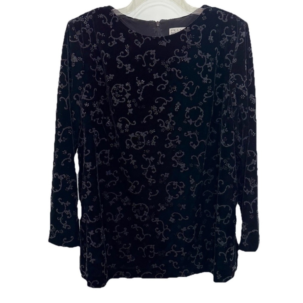 Vintage R&M Richards Black Velvet Evening Top Women’s XLP Silver Metallic Tunic - Picture 3 of 8